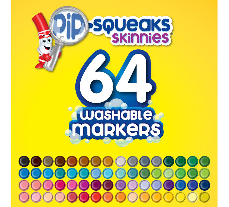 Pip-Squeaks Skinnies Washable Markers, 64 Count