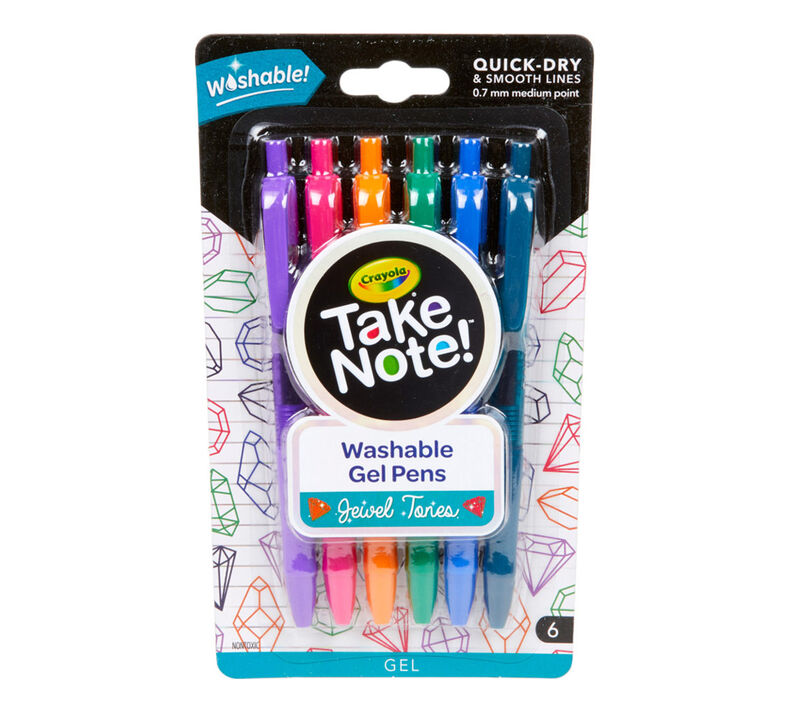 Take Note Washable Gel Pens, Jewel Tones, 6 Count
