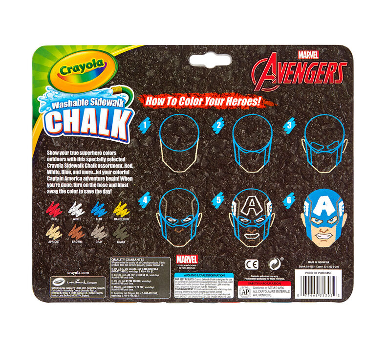 Avengers-Captain America Washable Sidewalk Chalk, 8 Count - Color Your Heroes!