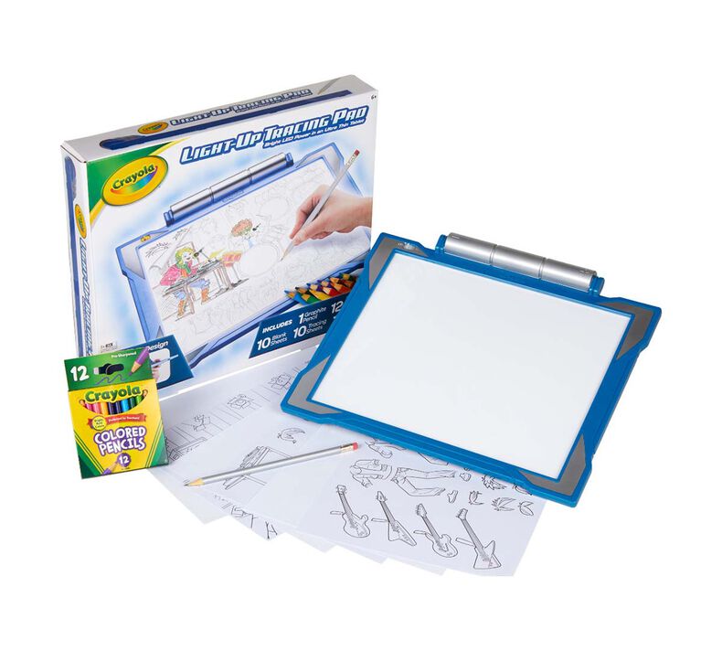 Crayola; Light-up Tracing Pad; Blue; Art Tool; Bright LEDs;  Easy Tracing with 1 Pencil, 12 Colored Pencils, 10 Blank Sheets, 10 Tracing  Sheets with  Basics D Batteries Bundle : Arts