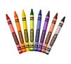 8 count Crayons contents. Red, Orange, Yellow, Green, Blue, Violet (purple), Brown, and Black Crayons
