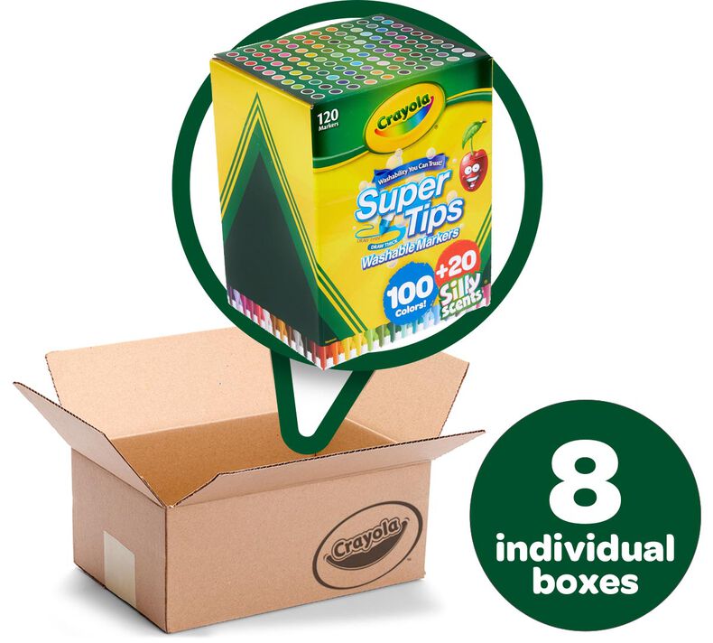 Washable Super Tips Markers Bulk Case, 8 Individual Boxes, 120 Count Each