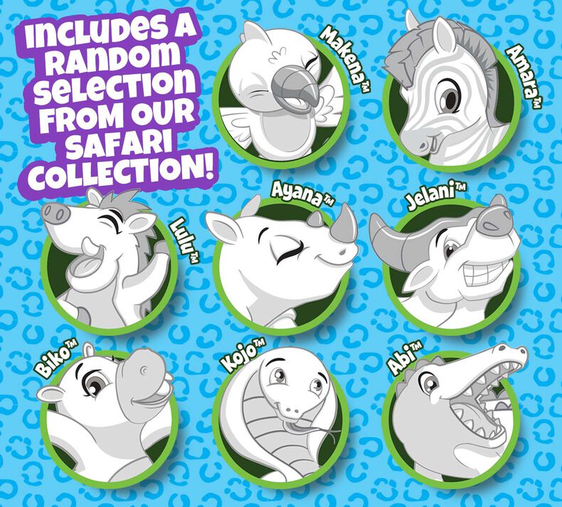 Scribble Scrubbie Safari Animal, Mystery 1 count. Includes A Random Selection From Our Safari Collection