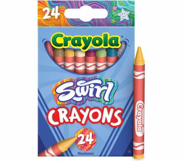 Swirl Crayons, 24 Count Swirl Crayons, 24 count. One swirl crayon standing on end next to packaging.
