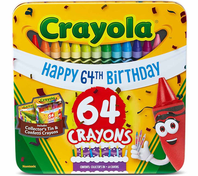 https://shop.crayola.com/dw/image/v2/AALB_PRD/on/demandware.static/-/Sites-crayola-storefront/default/dw8bb0cff2/images/SixtyFourCrayonTin-64th-Birthday_FRONT-1X1.jpg?sw=790&sh=790&sm=fit&sfrm=jpg