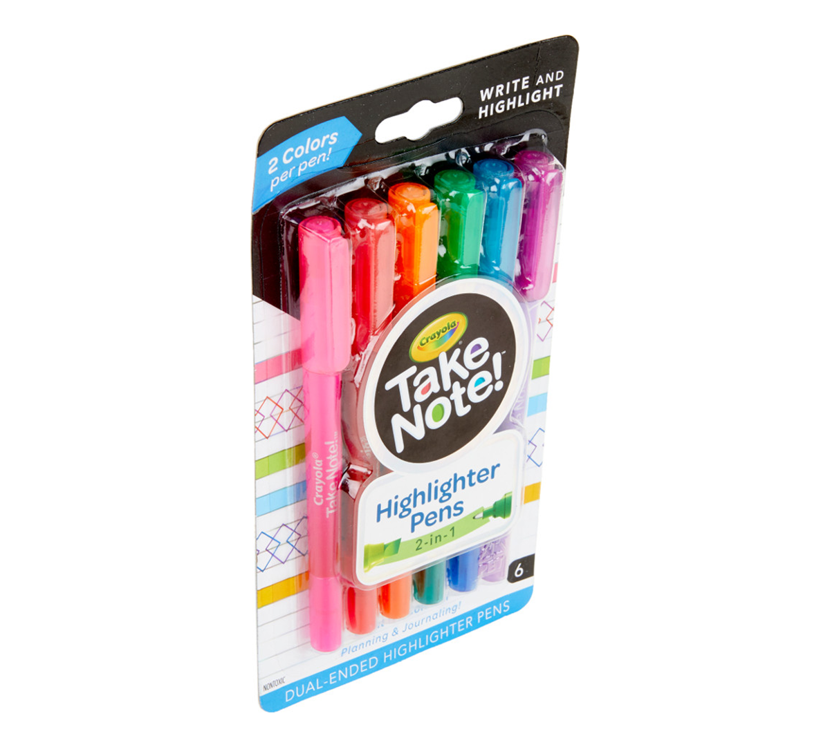 Crayola Take Note Dual Tip Highlighter Pens 6Count School Supplies Assorted Colors 