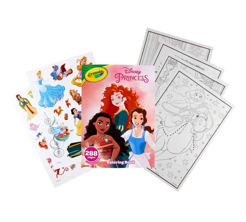 Disney Princess Coloring Book with Stickers, 288 pages, Crayola.com