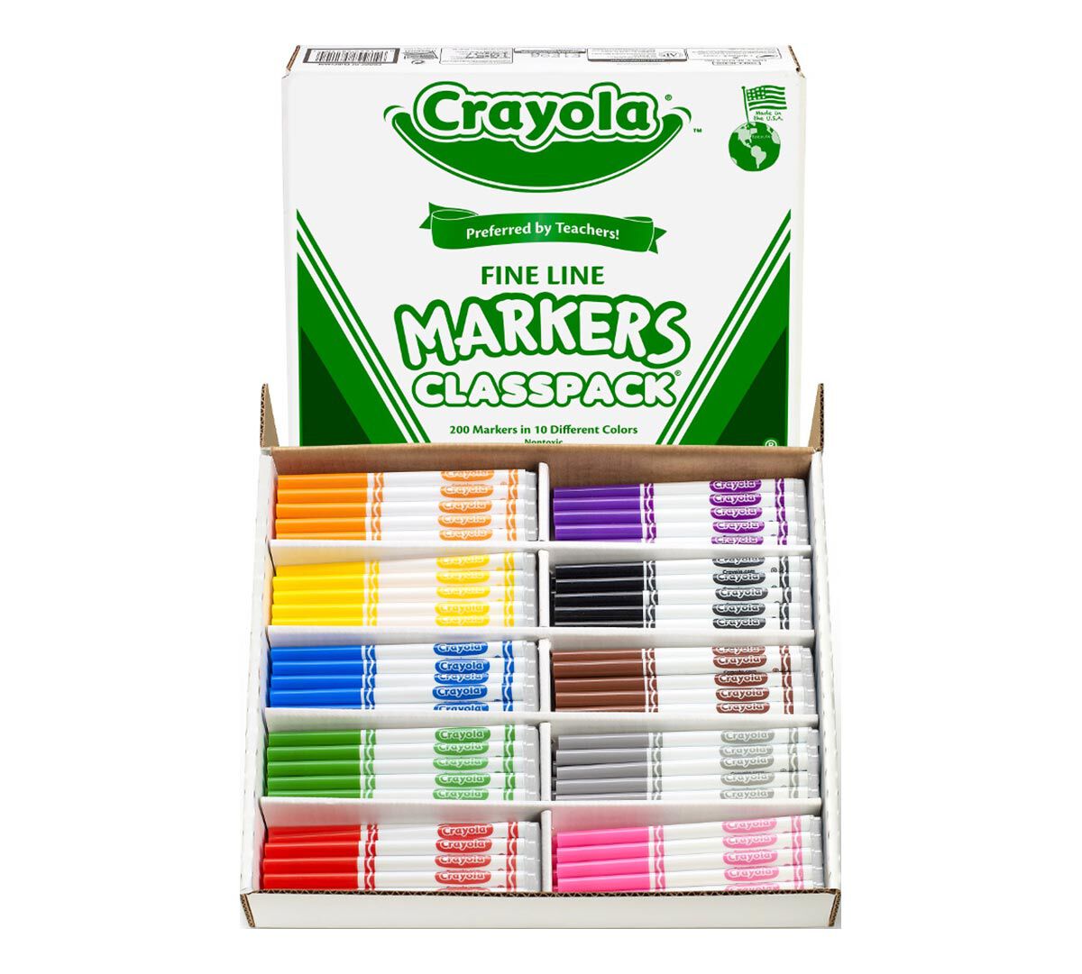 200 Count Crayola Fine Line Markers Classpack, 10 Colors Crayola