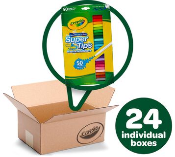 Washable Super Tips Markers Bulk Case, 24 Individual Boxes, 50 Count Each