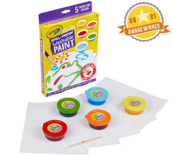 Spill Proof Washable Paint set 2021 award winner.  Packaging and contents