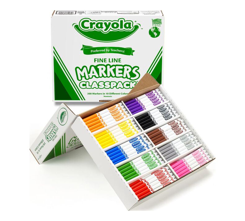 Crayola Fine Line Markers Classpack, 200 Count, 10 Colors