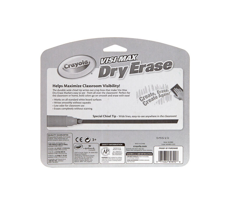 Visi-Max Dry Erase Markers, Chisel Tip, 4 Count