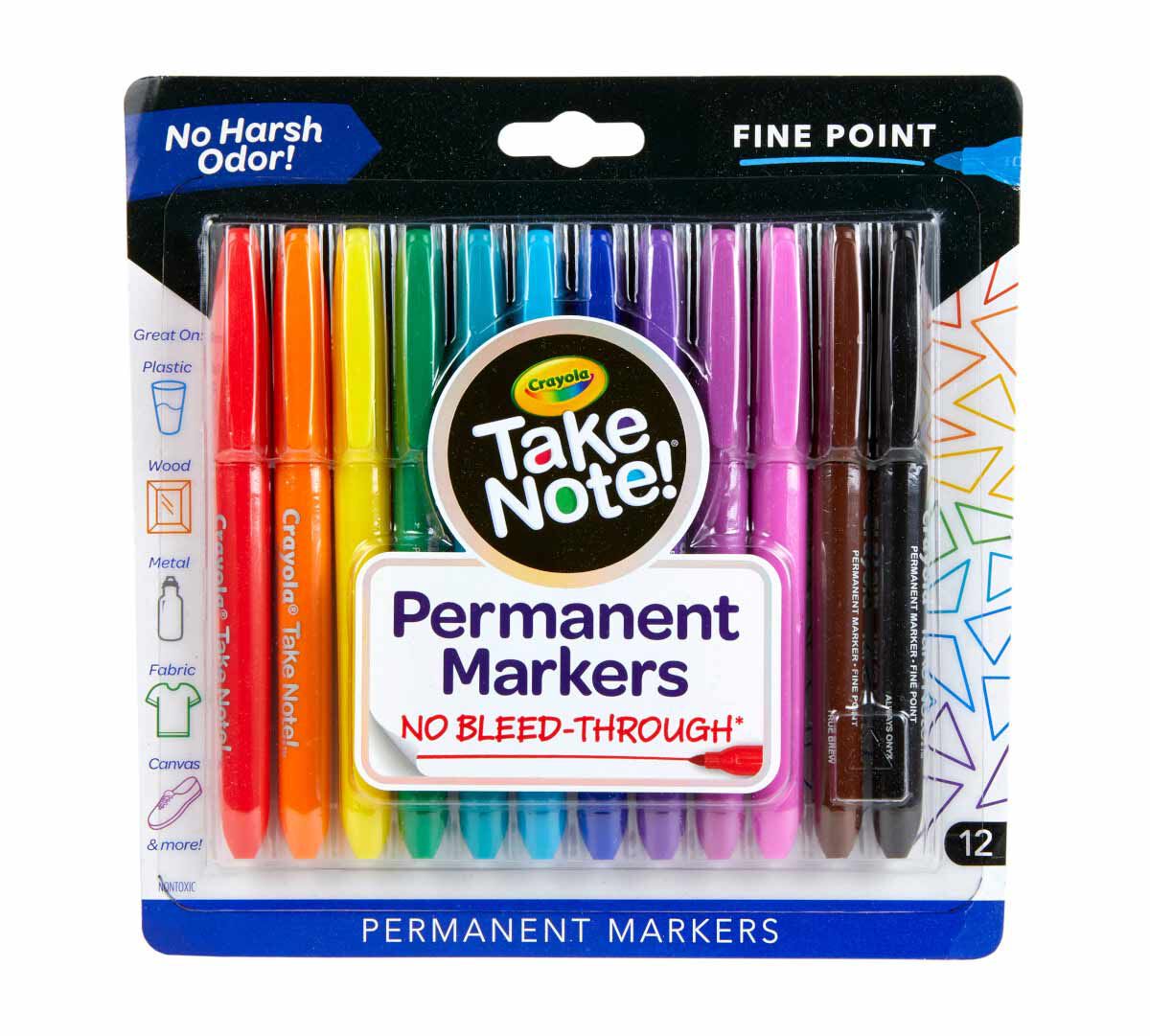 Fine Point School Supplies Assorted Colors Crayola Take Note Permanent Marker 12 Count 