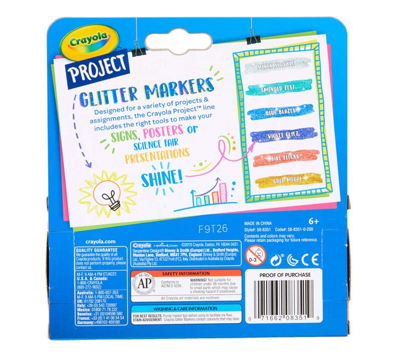 Crayola Bulk Buy (2-Pack) Glitter Markers 6 Pack 58-8629