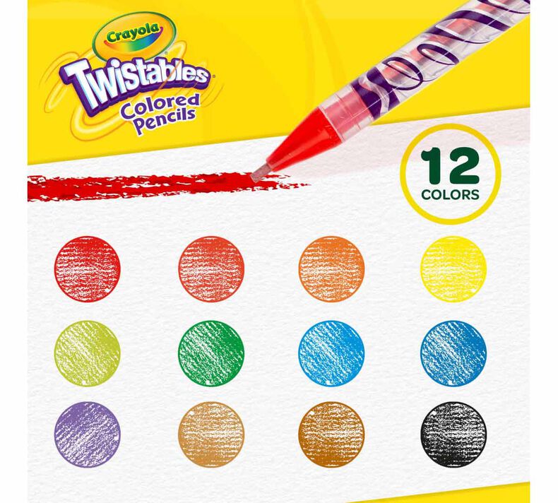 Crayola Twistables Erasable Colored Pencils, Assorted Colors, 12 Count  (Pack of 1), Gift for Kids