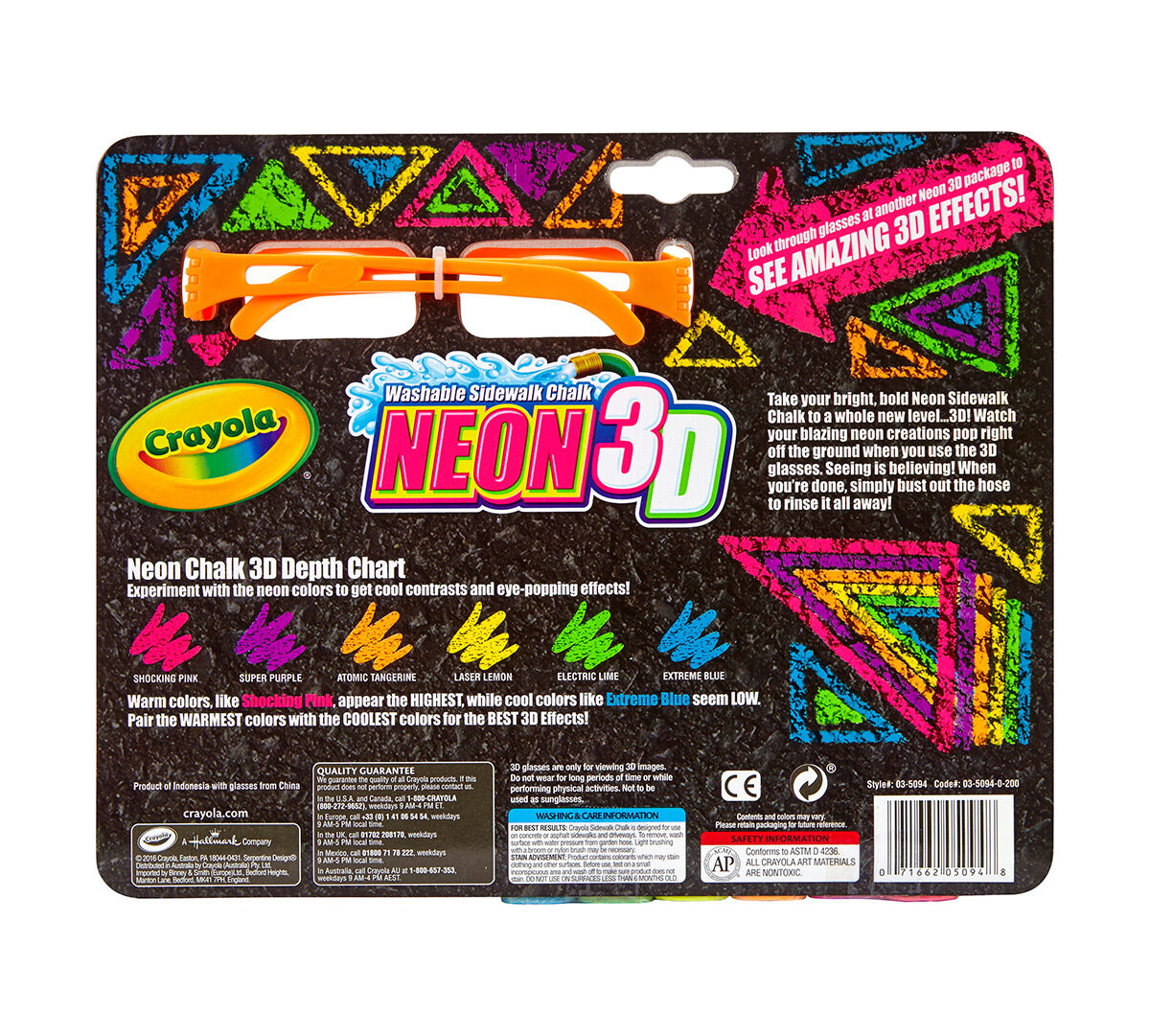 Neon 3D Washable Sidewalk Chalk Crayola