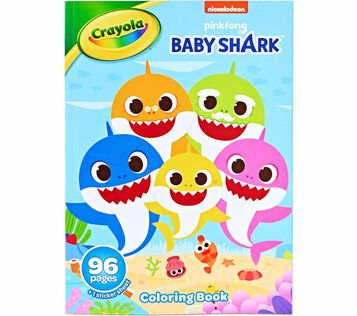 Baby Shark Coloring Book & Sticker Sheet, 96 pages front view.
