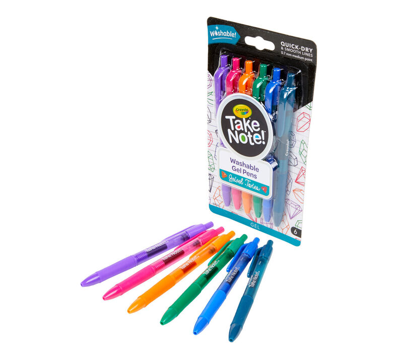 Take Note Washable Gel Pens, Jewel Tones, 6 Count