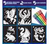 Mythical Creatures Glow Fusion Coloring Set. 5 Mythical Creatures coloring pages. 2 blank pages. 5 glow markers