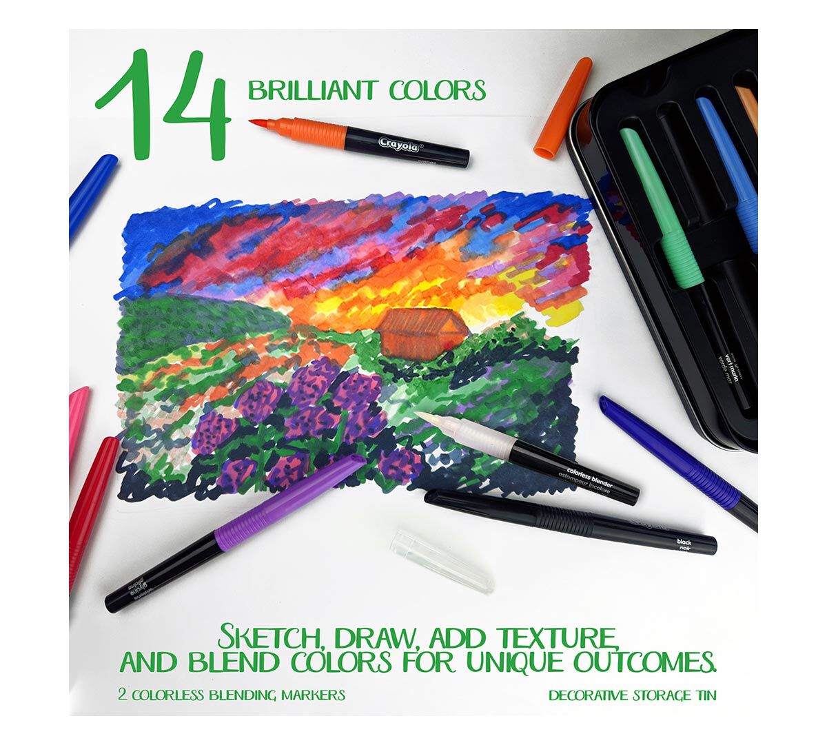 Crayola Signature; Blending Markers; 14 Color Markers and 2 Blending