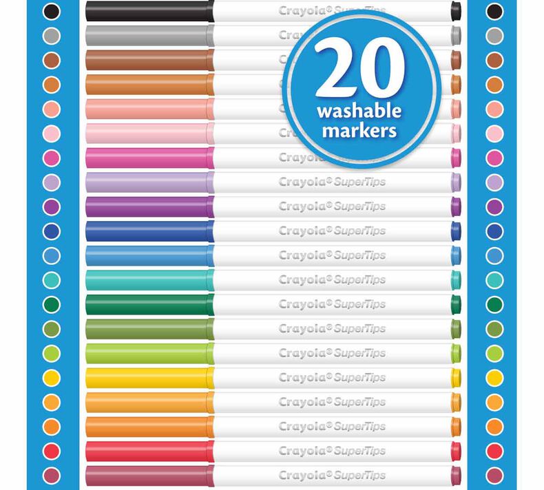 Crayola Washable Markers, Nontoxic, Super Tips - 20 markers