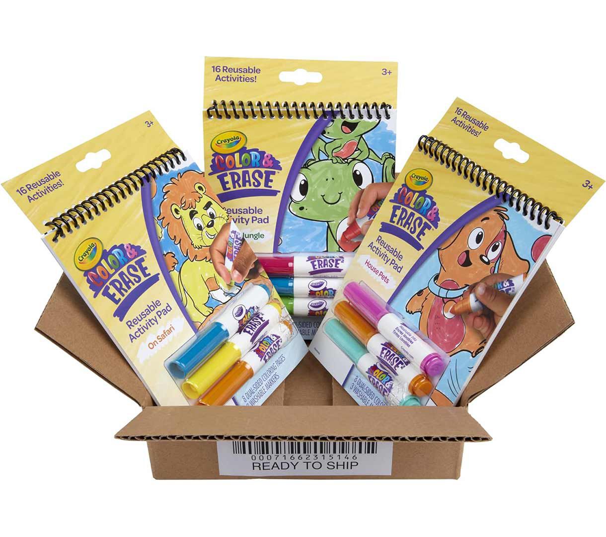 Color and Erast reusable activity pads, 3 pack. Contents in shipping box.