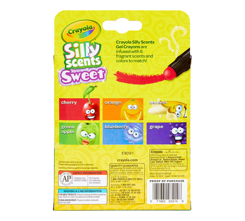 Silly Scents Gel Crayons, Sweet Scents, 6 Count