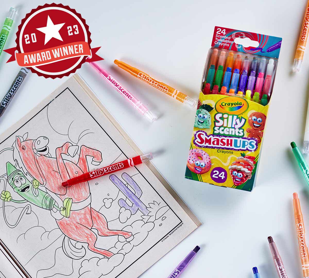 Silly Scents Smash Ups mini twistables scented crayons with 2023 award winner seal.