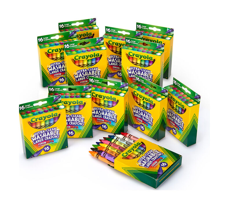 Crayola Ultra-Clean Washable Large Crayons, Bulk Set, 12 Packs of 16 Count