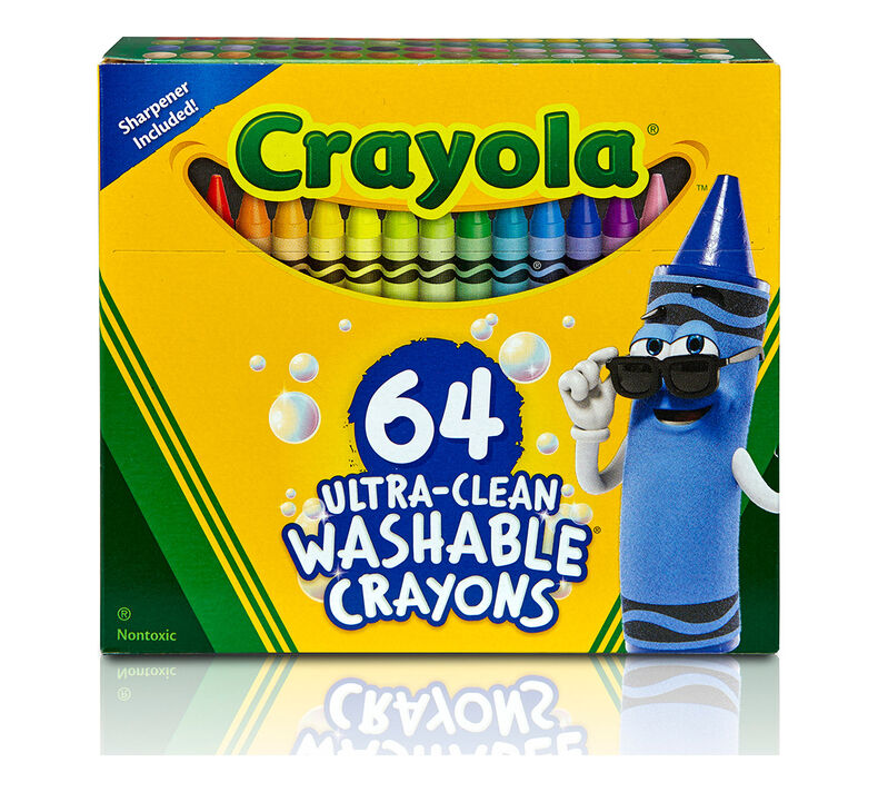 Crayola Ultra-Clean Washable Regular Size Crayons, Assorted Colors, 64/Pack  (BIN523287)