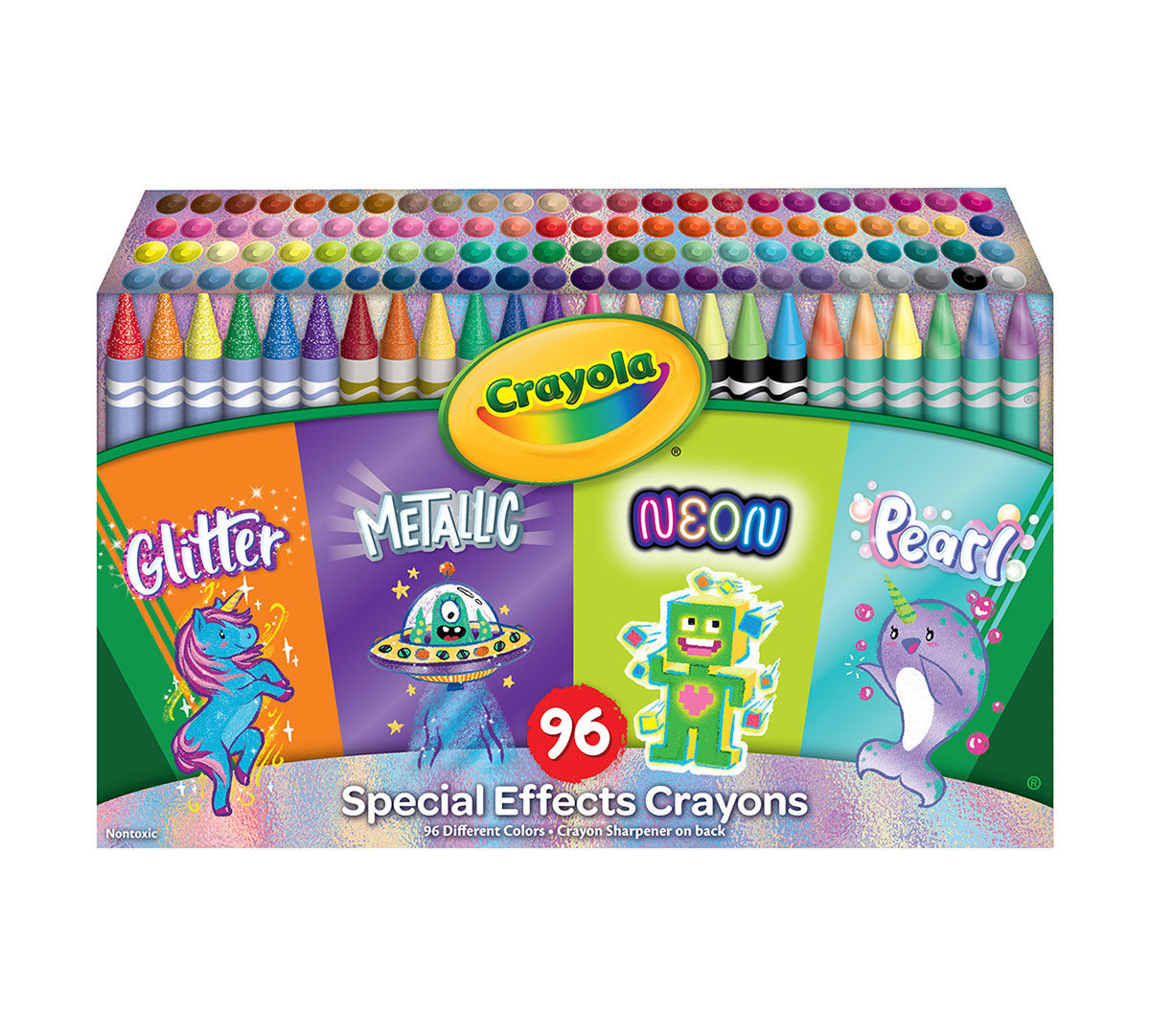 96 Neon, Metallic, Pearlescent & Glitter Crayons Crayola