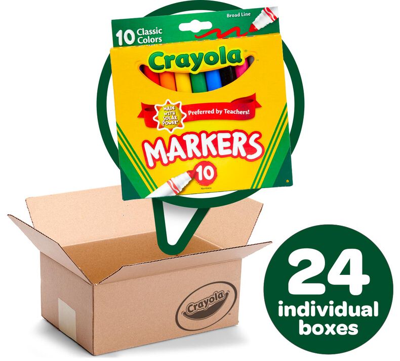 10 Count Broad Line Markers Bulk Case, 24 Individual Boxes in Classic Colors