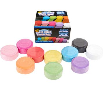 Washable Sidewalk Super Chalk, 10 count, packaging and contents.
