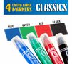 XL Poster Markers, Classic Colors, 4 Count Swatches of Blue, Green, Red, and Black Markers