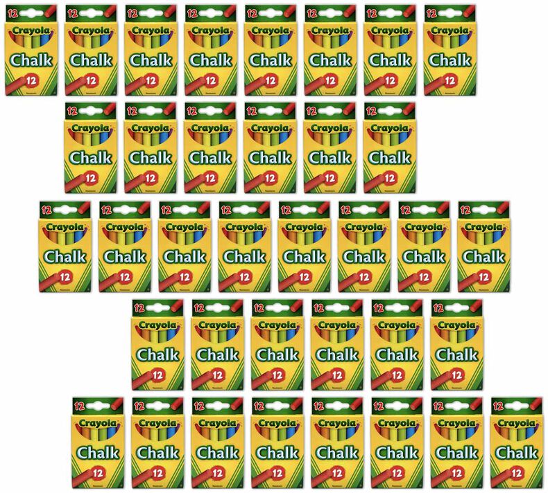 Multi-Colored Children's Chalk 12 count Bulk Case, 36 Individual Boxes, 12 Sticks Each
