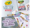 Metallic Crayons, 24 count. Add a metal sheen to your coloring!  Crayon box and metallic crayons surrounding doodle artwork.