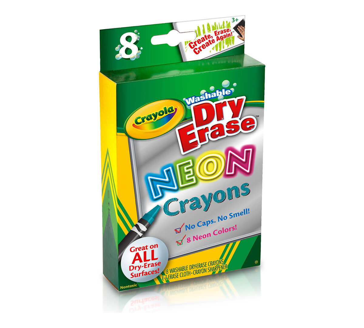 8-Count Washable Dry-Erase Crayons, Neon