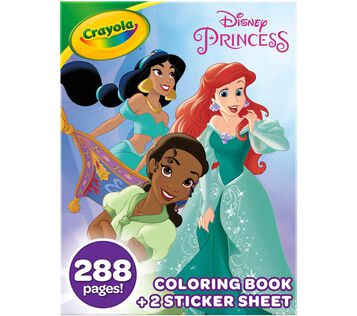Disney Princess Coloring Book with Stickers, 288 pages, front view.