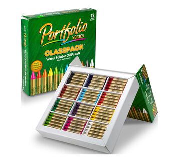 Portfolio Series Oil Pastel Classpack 300 count front view with package open 