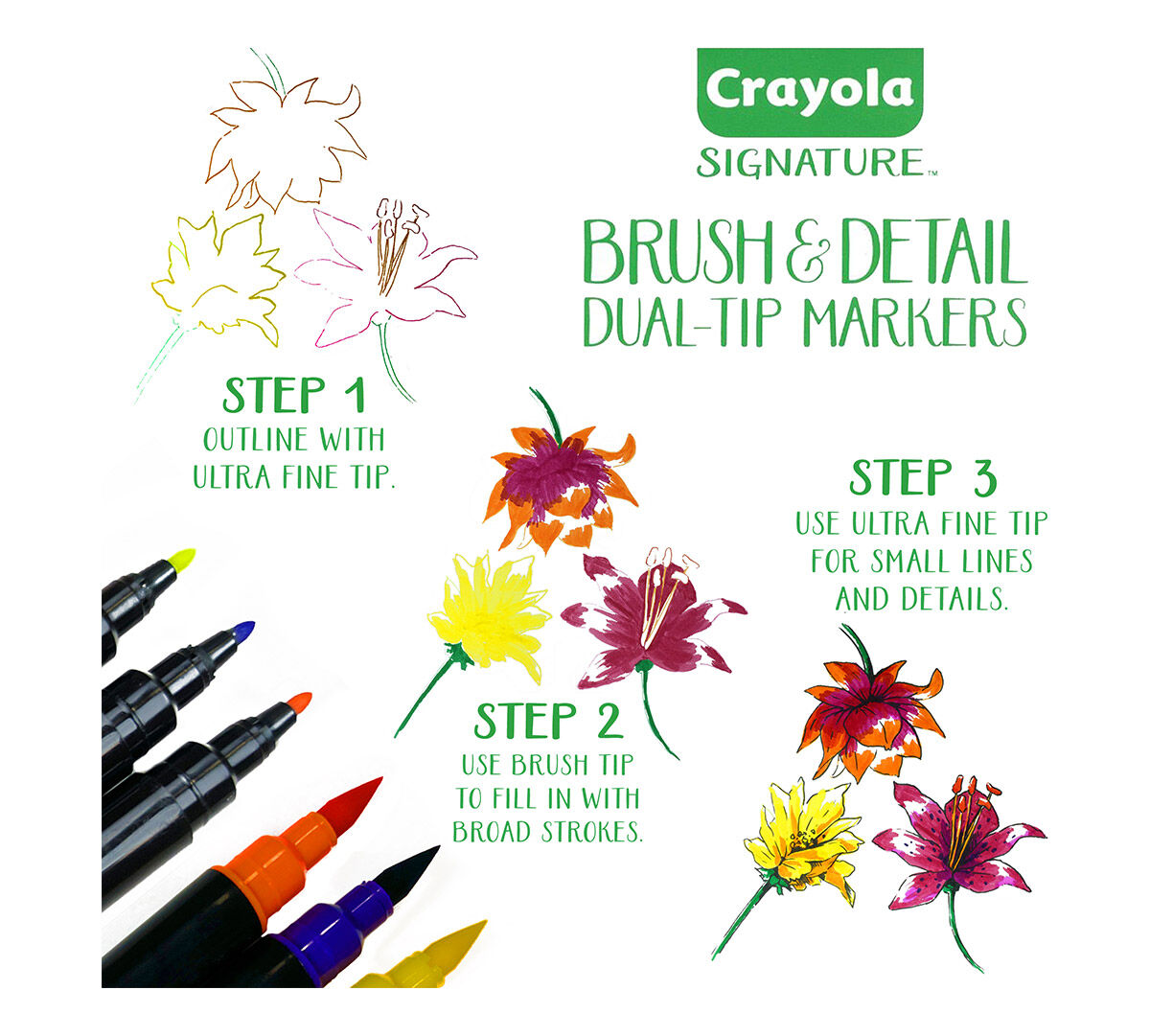 Brush Markers, Dual Tip with Ultra Fine Marker