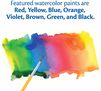 Washable Watercolors, 12 count, 8 colors. Featured watercolor paints are Red, Yellow, Blue, Orange, Violet, Brown, Green, and Black