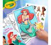 Disney Princess Coloring Book with Stickers, 288 pages. Ariel page colored with sticker being applied.