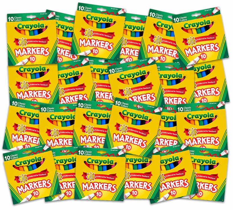 Broad Line Markers, Classic Colors Bulk Case, 24 Individual 10 count Boxes