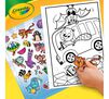 Alpha Pets Coloring Book. Sticker page and hand applying tiger sticker to coloring page.