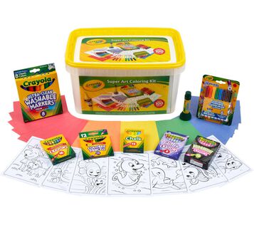 Super Art Coloring Kit, 100+ Pcs Crayola Super Art Kit packaging and contents.