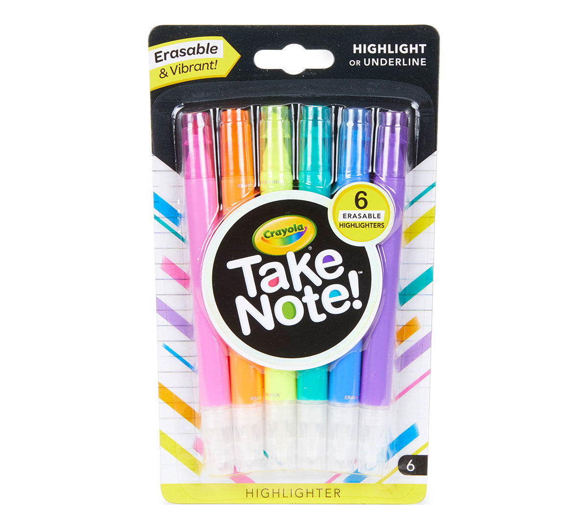 Crayola Take Note! Erasable Highlighter Markers, 6 Count, Great for Textbooks and Documents