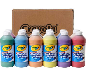Washable Paint, 12 Count, 16 Ounce Bottles Washable Paint 12 count, 16 ounce bottles. Contents in front of packaging.
