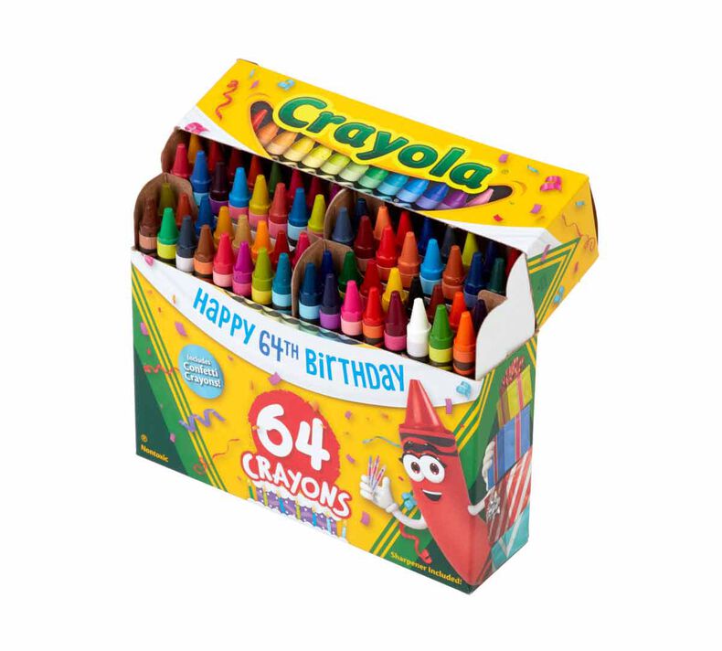64 Count Birthday Crayons with Specialty Confetti Colors