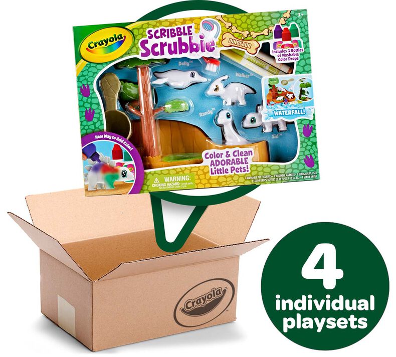Scribble Scrubbie Dinosaur Waterslide Playset Bulk Case, 4 Individual Play Sets