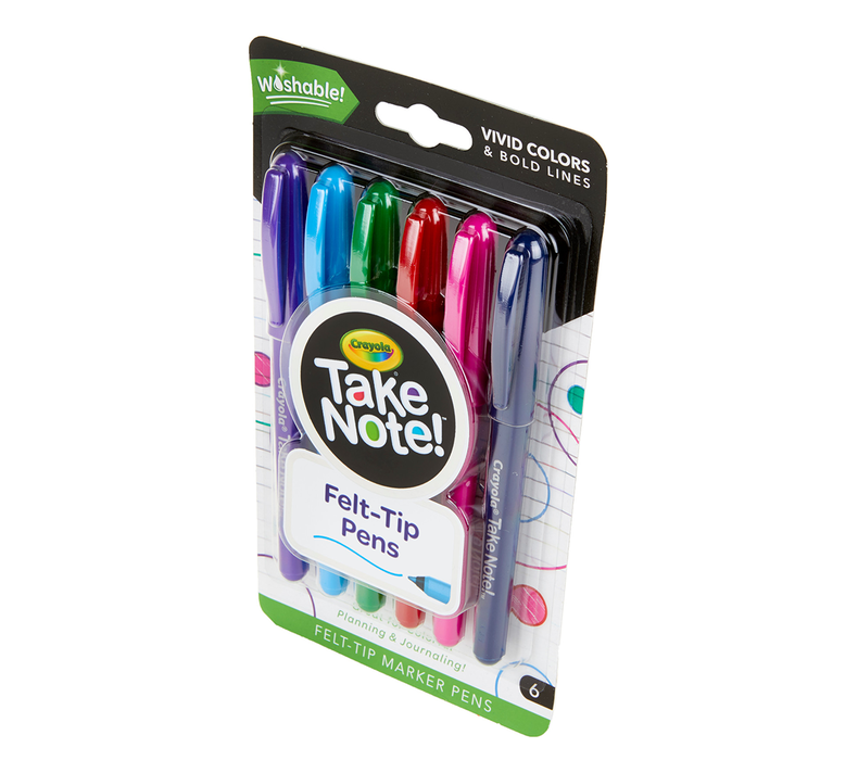 Take Note Washable Felt Tip Pens, 6 Count